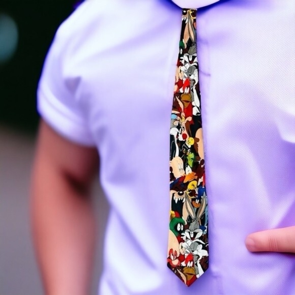 Vintage Looney Tunes Mania Bugs Bunny Daffy Duck Multicolor Cartoon Men Neck Tie